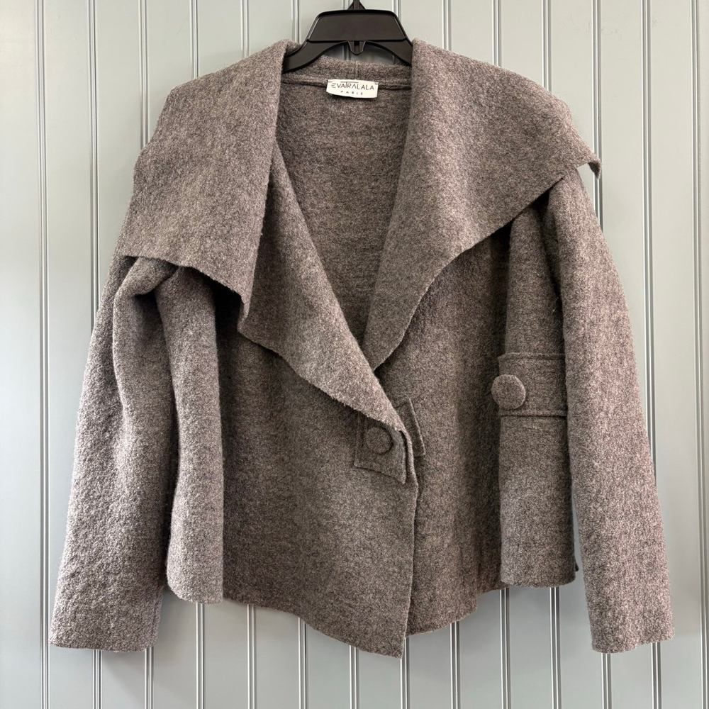 Women's EVARALALA PARIS Gray Wool Cape Jacket Size L - Picture 4 of 8
